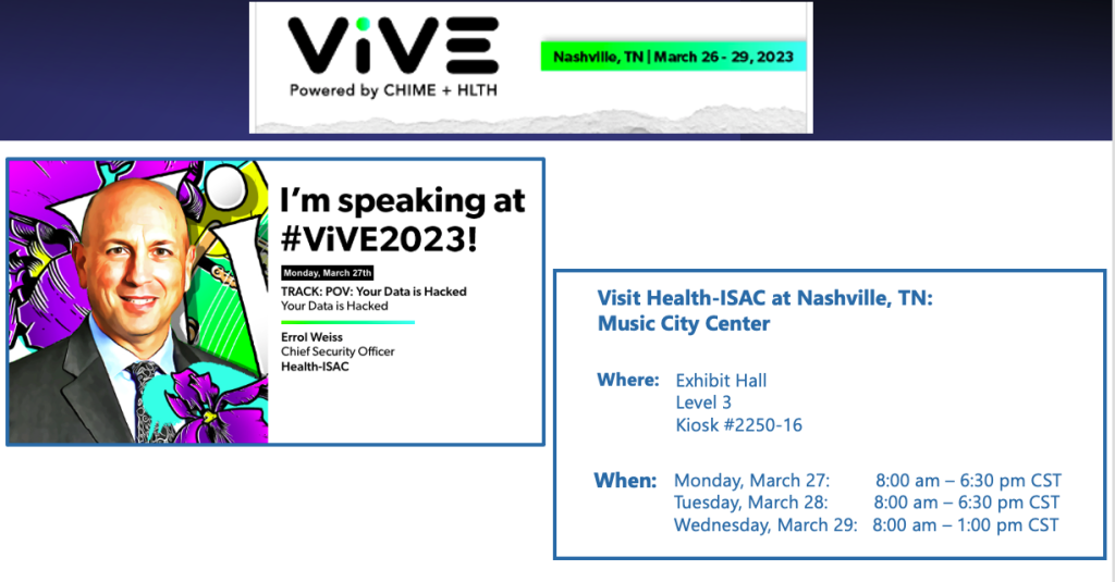 Visit HealthISAC at ViVE Powered by CHIME + HLTH 2023 HealthISAC
